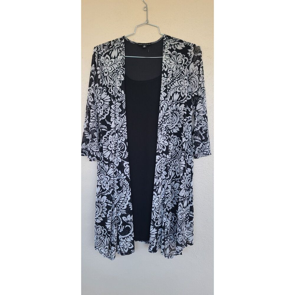 Sara Michelle 2-Piece Dress-Black Dress W Open-front Floral Cardigan Size M NWT